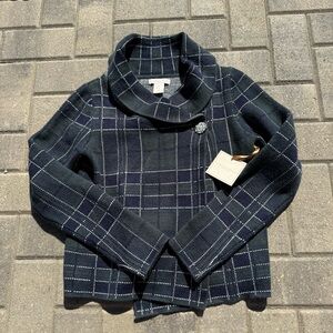 Christian Siriano Navy Plaid‎ Sweater NWT XS jewel